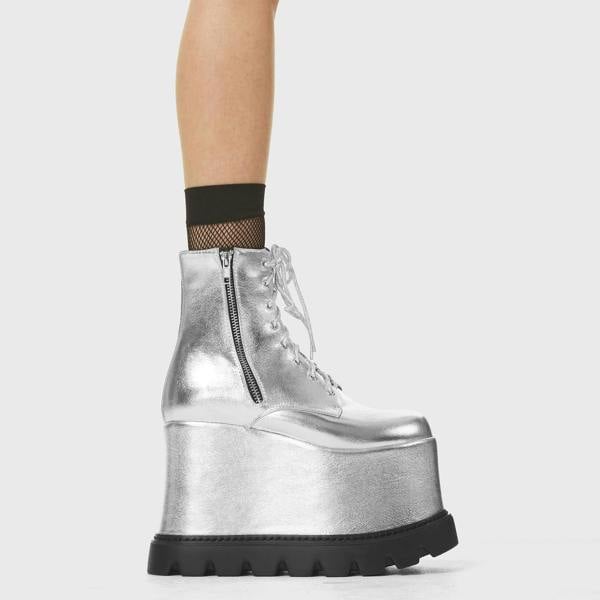 Lamoda Up In Arms Silver PU Ankle Boots Urban Party Street Style Trendy