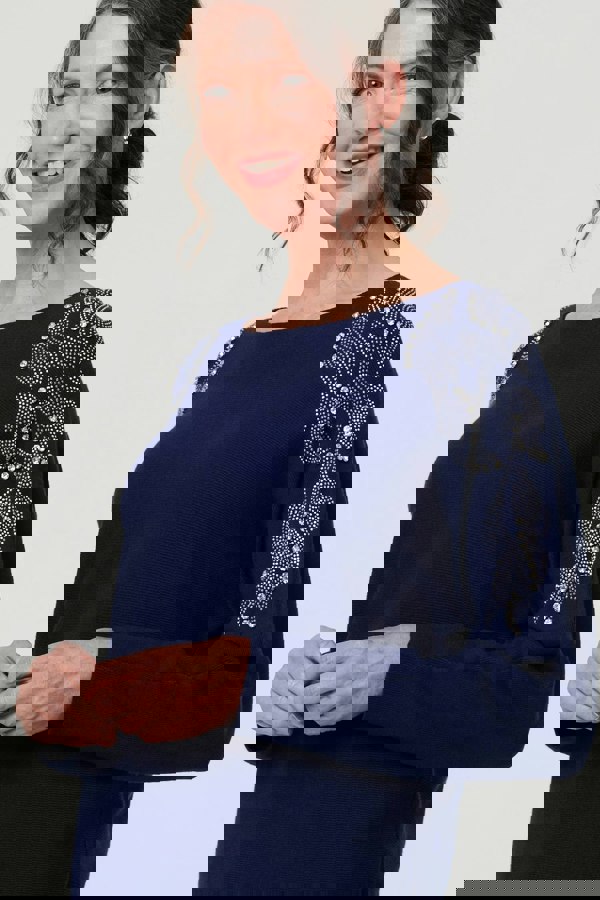 Navy | Sparkly Embellished Long Sleeve Knit Top