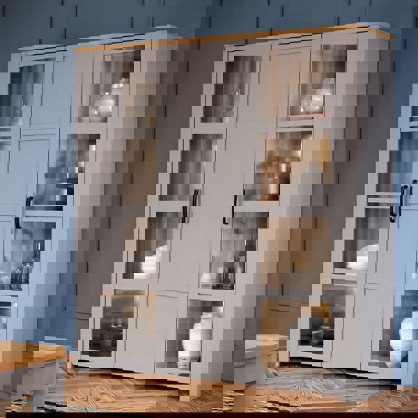 Furniture To Go Bohol Large Display Cabinet inc. 4x LED Lights in Riviera Oak/Grey Oak