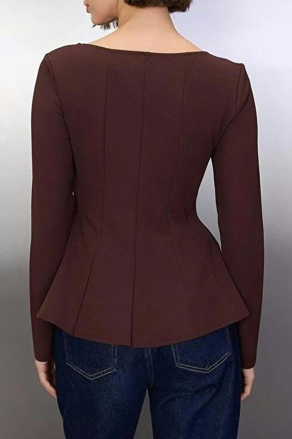 WOVCOR Boat Neck Peplum Knit Blouse