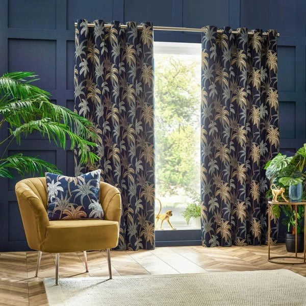 Wylder Galapagos Jacquard Eyelet Curtains - Navy