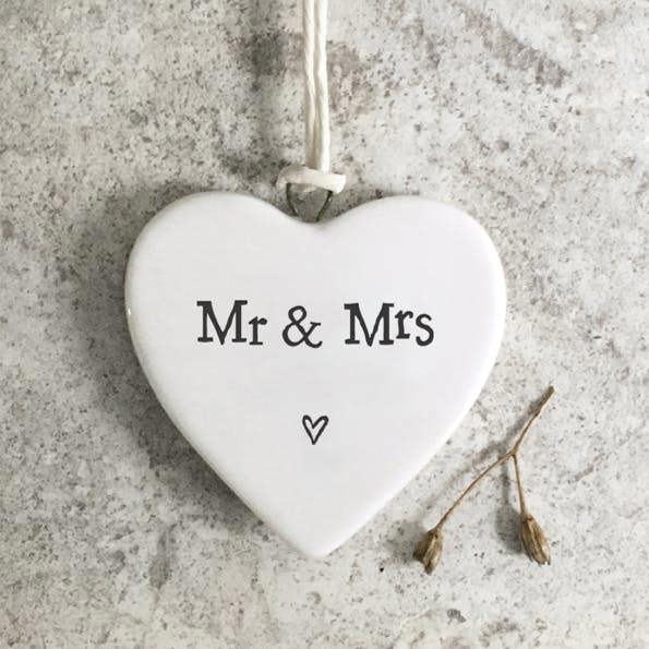 Mr & Mrs Porcelain Hanging Heart Wedding Keepsake Gift
