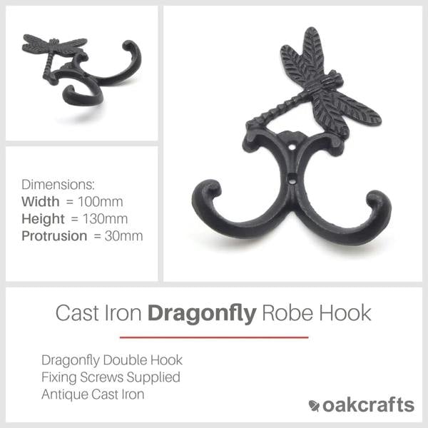 Antique Cast Iron Dragonfly Double Robe Hook - 130mm High