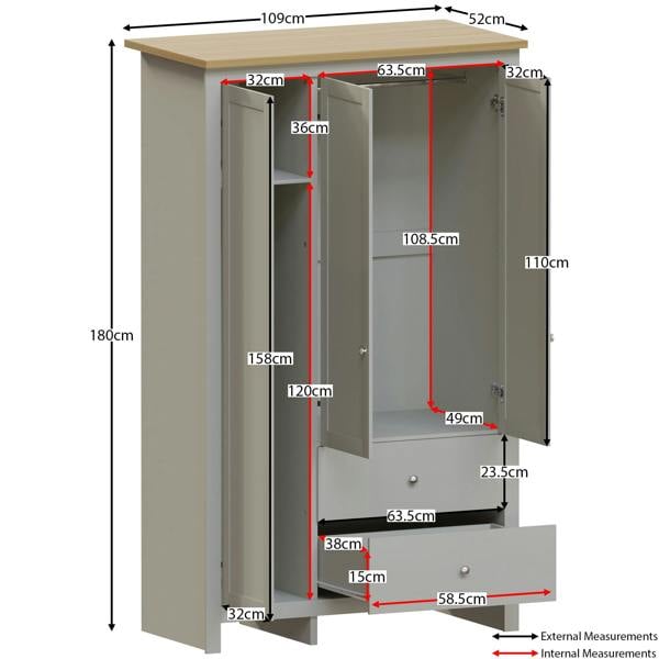 Vida Designs Arlington 3 Door 2 Drawer Wardrobe