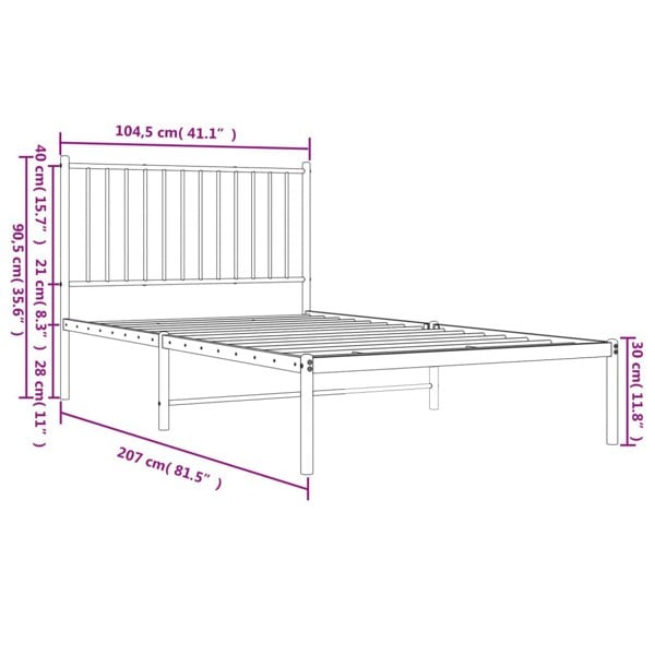 Berkfield Metal Bed Frame with Headboard White 100x200 cm