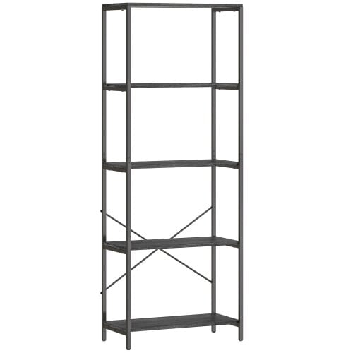 Wyld Haus Livemi Metal And Wood Dark Grey And Black 5 Tier Industrial Bookcase