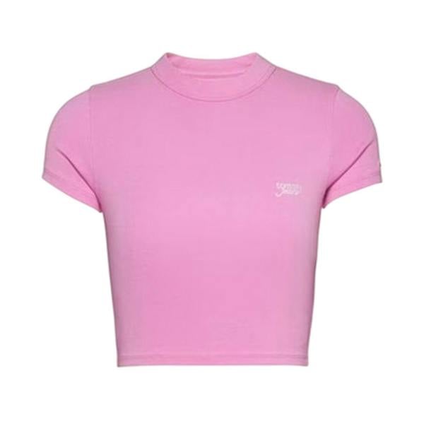 Tommy Jeans Womens/Ladies Embroidered Logo Crop T-Shirt - Pink Crush - 