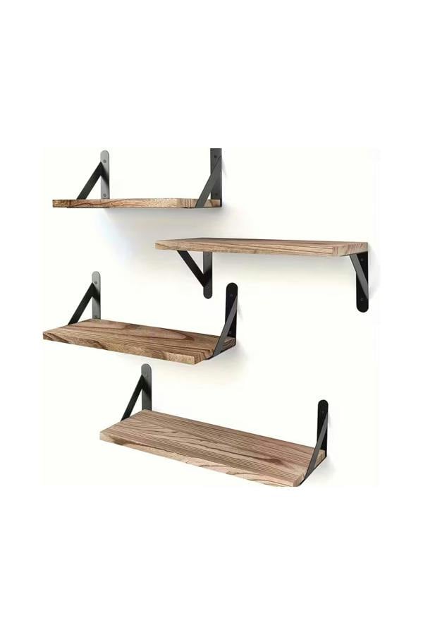 Dyzi Set Of 4 Rustic Wooden Floating Wall Shelves 42cm