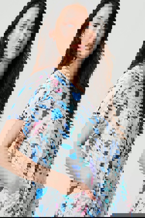 Blue | Leaf Print Pocket Front Short Shift Dress
