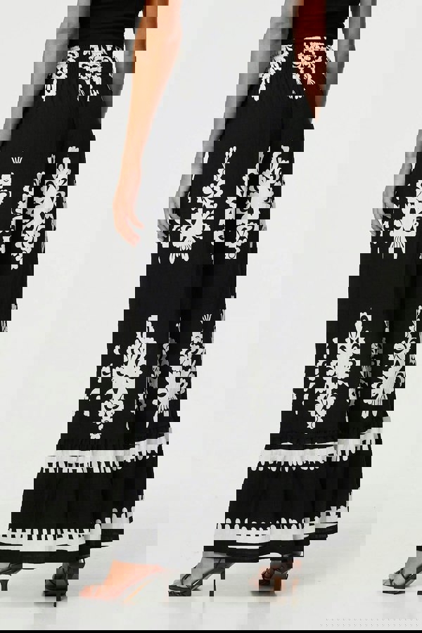 Black | Ikat Print High Waist Wide Leg Trousers
