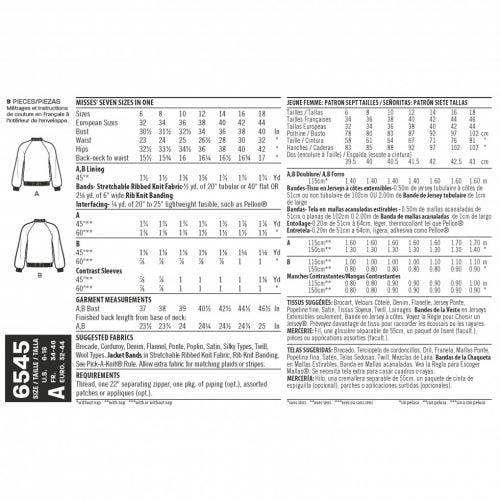 New Look Sewing Pattern 6545, Jackets for Women, A (6-8-10-12-14-16-18) - Intermediate