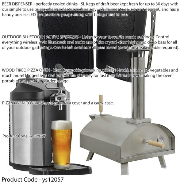 Outdoor Party Set - Wood Fired Pizza Oven - Beer Dispenser - Outdoor Speaker Kit - LoopsDirect