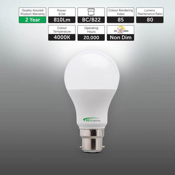 BELL Lighting B22 Bayonet LED GLS 8.1W Energy Saving Light Bulbs