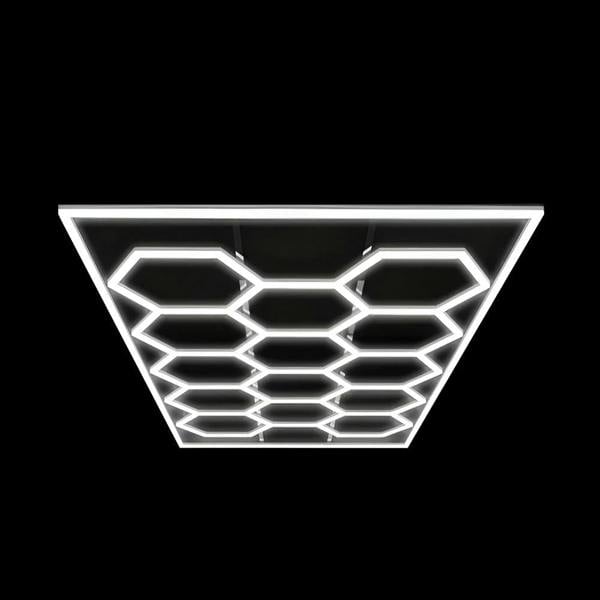 Ener-J 255W Hexagon RGBIC LED Garage Ceiling Light, 14 Hexagon Frame Design, Remote Control Showroom Kit