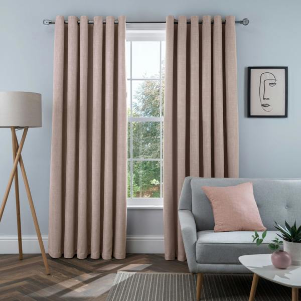 Linen Look Blackout Eyelet Curtain - Blush