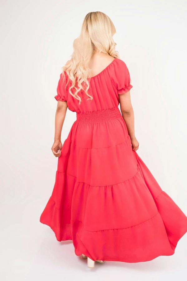 Emmy Smocked Waist Tiered Midi Dress - Red