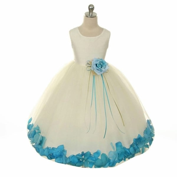 UK Flower Girl Boutique Kenza - Aqua Blue Petal Colour and Optional Sash