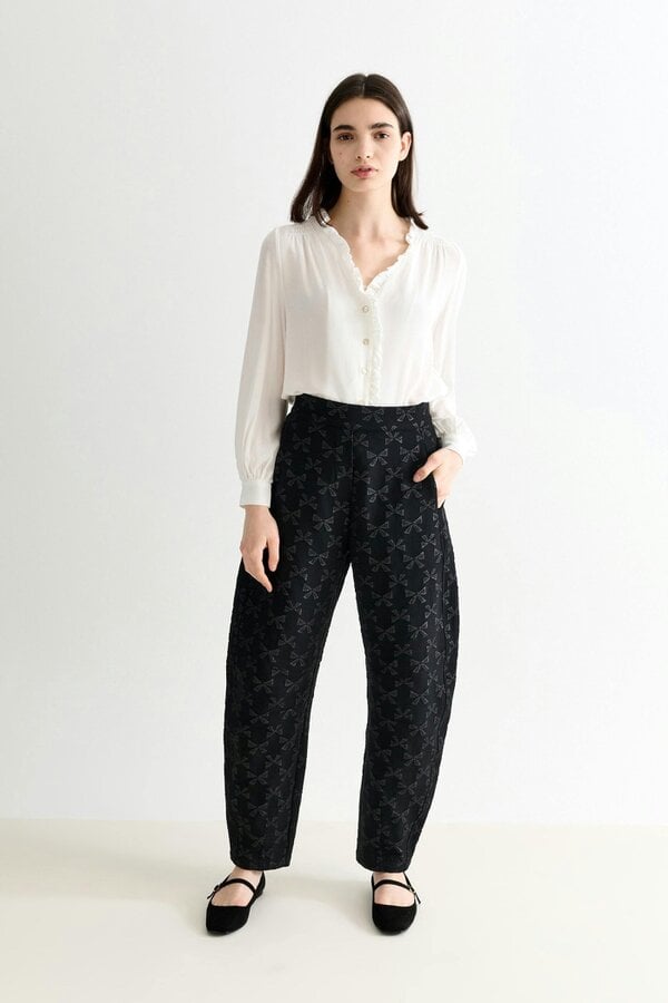 Alegra Moss Crepe Frill V-Neck Blouse