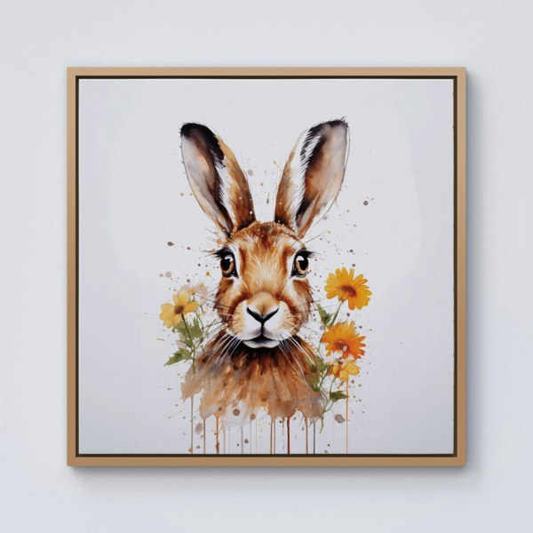 Warren Reed Watercolour Hare and Daisies Framed Canvas