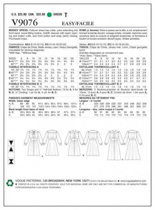 Vogue Sewing Pattern 9076, Dresses for Women, 6-8-10-12-14 - Easy