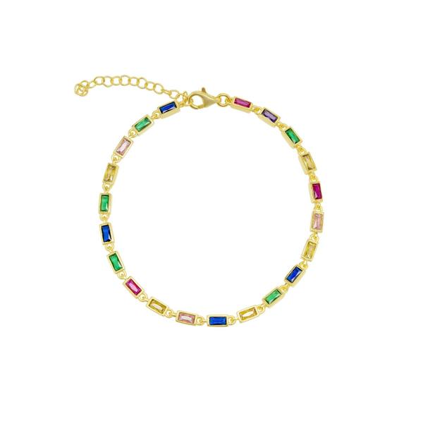 Spero London Sterling Silver Rectangular Multicolor Emerald Cut Bracelet
