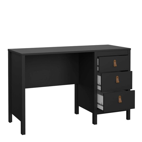 Wyld Haus Wildberry Matt Black Wooden Desk 3 Drawers Leather Handles