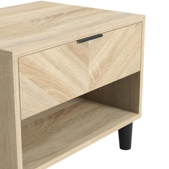 Wyld Haus Skerries Chevron 1 Drawer Bedside Cabinet Natural Oak Wood Bottom Shelf
