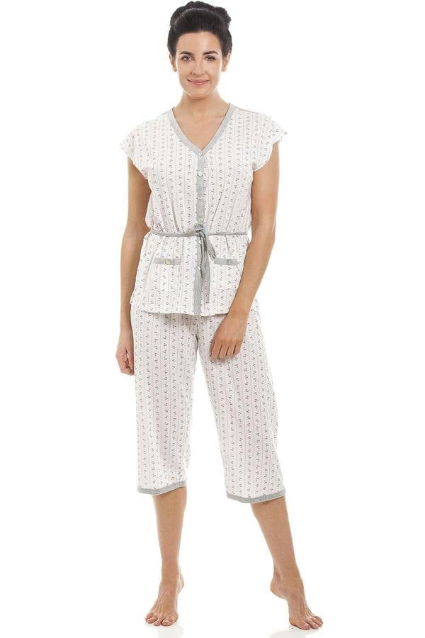 Ladies Short Sleeve Cropped Bottoms Pyjama Set