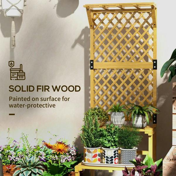 Natural wood trellis plant stand with solid fir wood and front 2-tier display