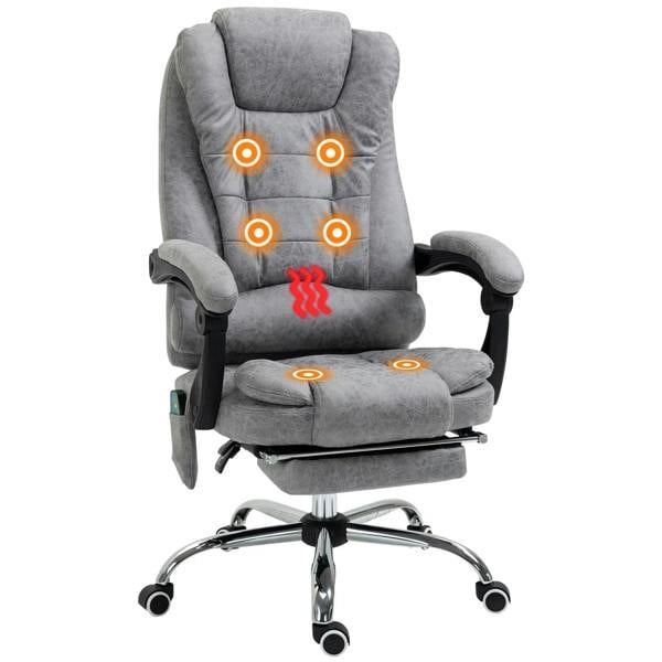 Grey upholstered executive office chair with heating and vibration massage indicators
