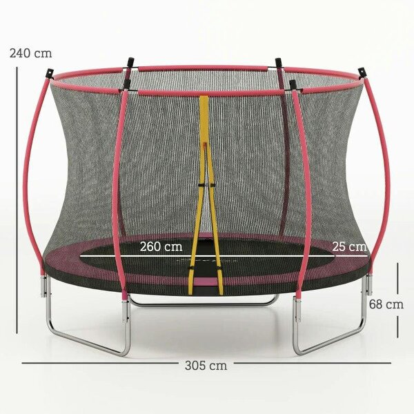 10ft Outdoor Trampoline with Enclosure Net, Spring Cover, Pink