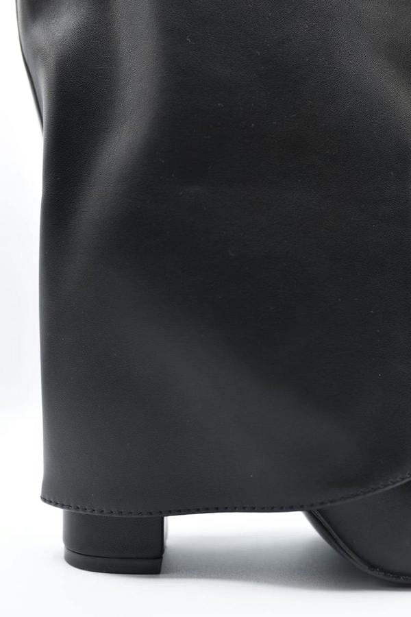 Taylah Pointed Toe Fold-over Knee High Boots - Black