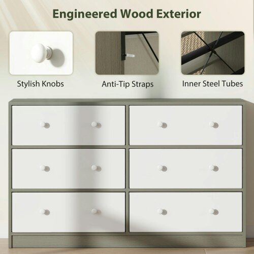 Wyld Haus Nafiso Fabric And Wood White And Grey 6 Drawer Storage Dresser