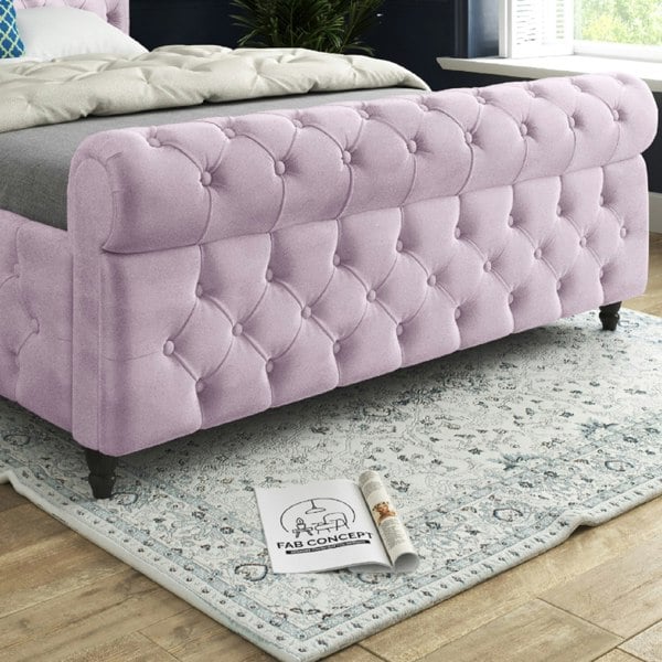 Casa Magna Savana Sleigh Upholstered Soft Velvet Bed Frame - Pink