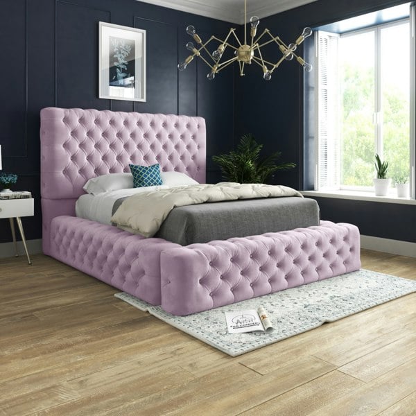 Casa Magna Grand Milan Pleated Upholstery Bed Frame - Pink