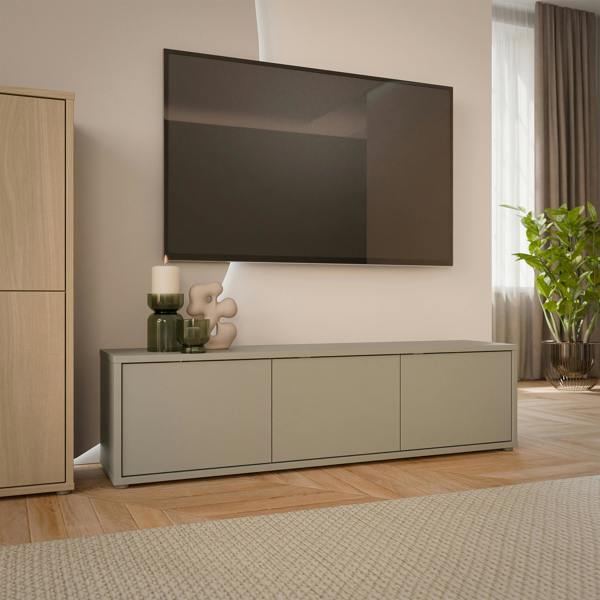Furniture To Go Alice Springs Wide TV Cabinet with 3 Doors Push-to-Open in Taupe