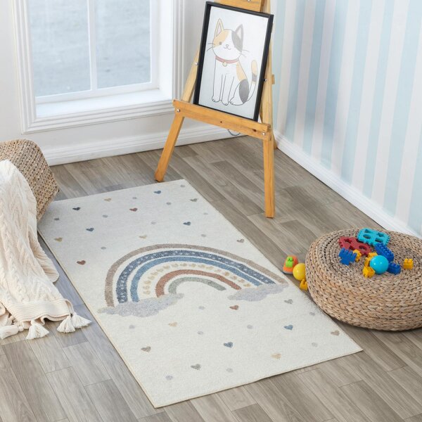 Livabliss Lillian LLL2348 Kids Beige Orange Blue Washable Rug - 80 x 150 cm