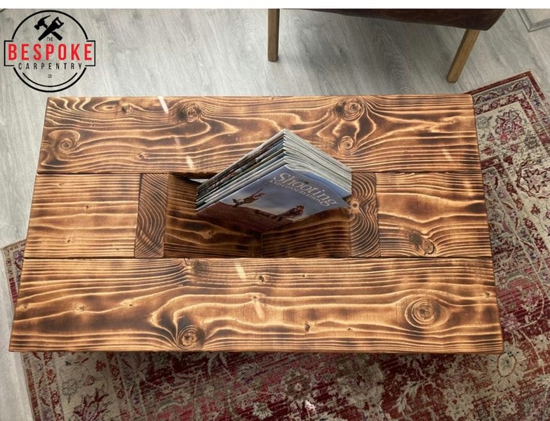 The Bespoke Carpentry Co Rustic Wooden Coffee Table with Magazine Holder