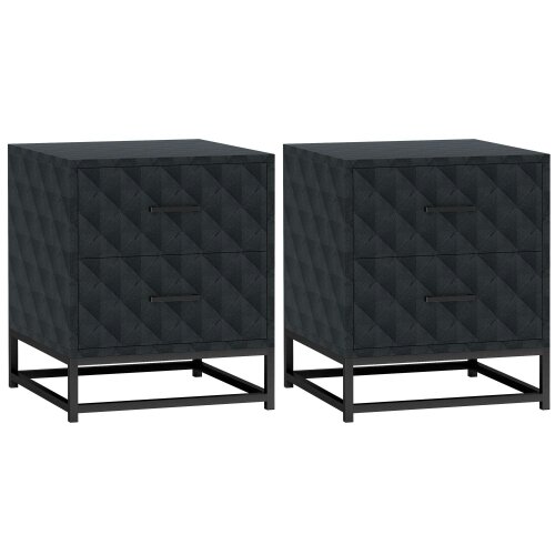 Wyld Haus Roel Set Of 2 Black Retro Bedside Tables With 2 Drawers And Steel Legs