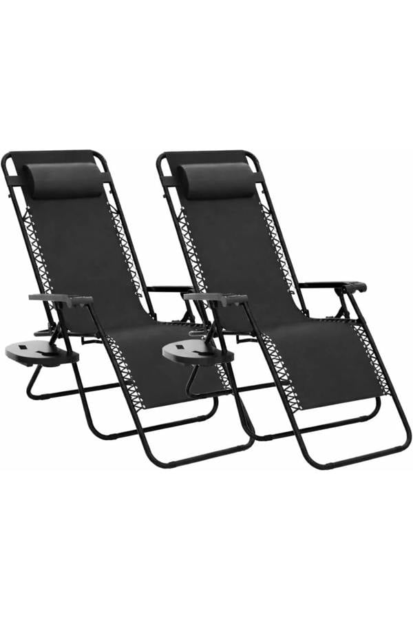 Dyzi Zero Gravity Reclining Chairs 2 Pack with Side Table Black