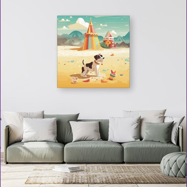 Warren Reed Doggy On A Beach Holiday Canvas