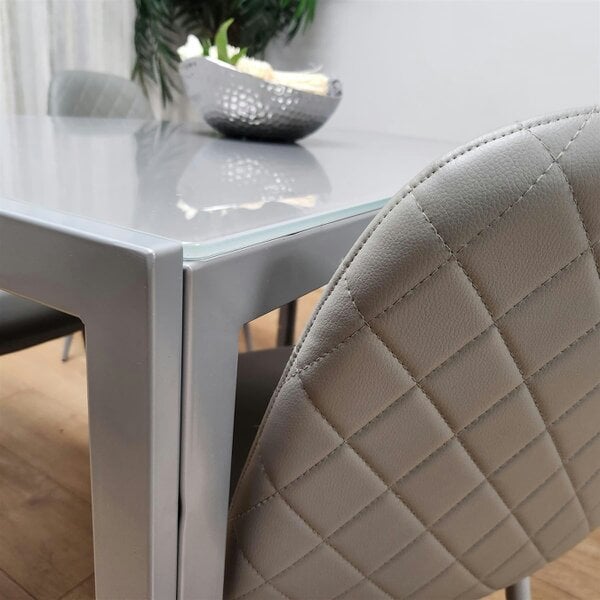 Kosy Koala Glass Dining table and 4 grey leather chairs  Grey Glass Table And 4 Chairs kitchen dining room furniture