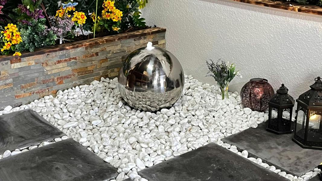 Tranquillity Water Features 20cm Stainless Steel Sphere Modern Metal Water Feature