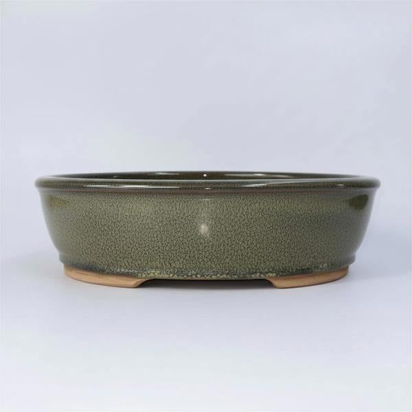 32cm Glazed Bonsai Pot | Oval | 32cm x 25cm x 9cm | Green - Yorkshire Bonsai
