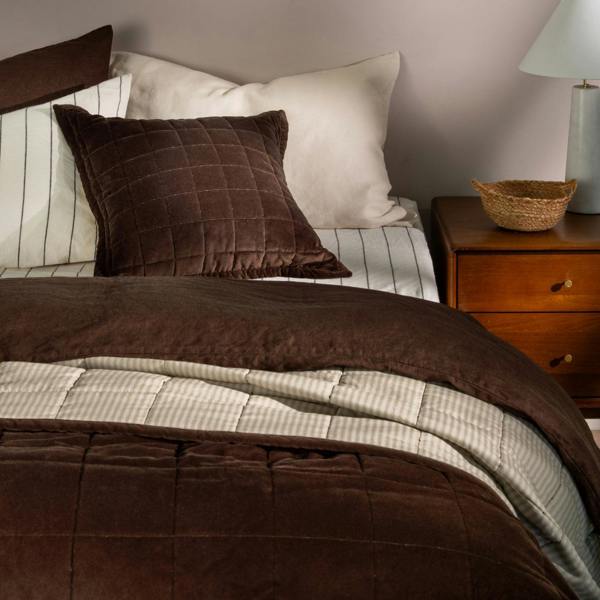 Soak&Sleep Chocolate Velvet Cotton Bedspread and Cushion Bundle