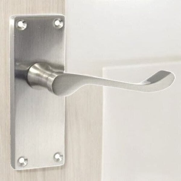 EDH Door Hardware Satin Nickel Victorian Scroll Door Handles – Modern Lever Latch Handles on Backplate – 118mm x 42mm