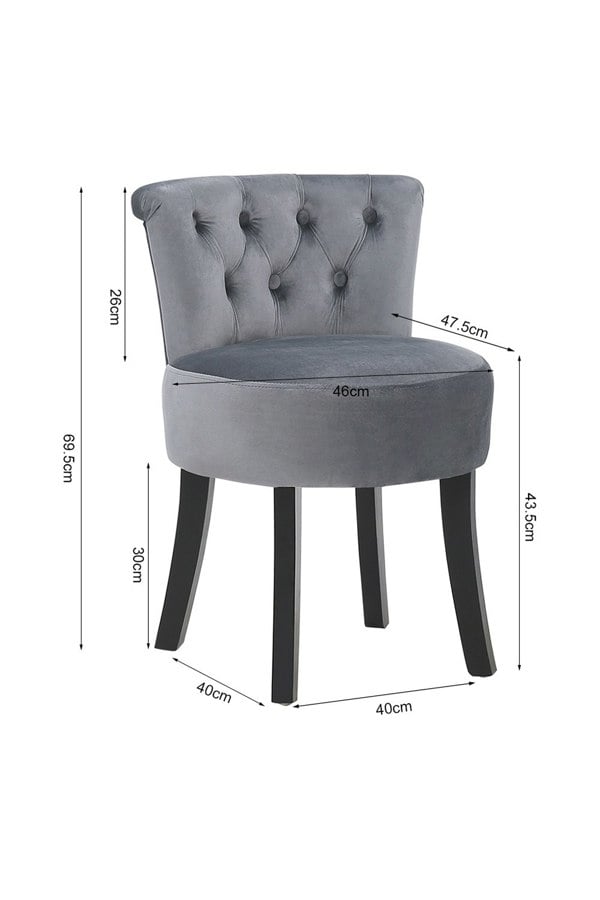 Living and Home Grey Velvet Button Tufted Upholstered Footstool for Dressing Table