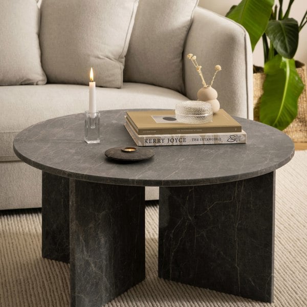 Furniture To Go Vega Round Coffee Table with Marron Marble Top 90cm