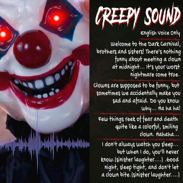 Bobobiy 190cm Life Size Animated Clown Halloween Decoration, Scary Halloween Animatronics Decor with Sound Touch Activated