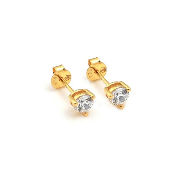 Say It With Round Stone Claw Earrings - Yellow Gold Plated